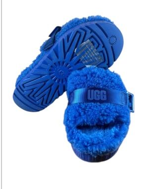 UGG Oh Fluffita Electric Blue Furry Platform Chunky Slides - Vibrant Y2K Sz8